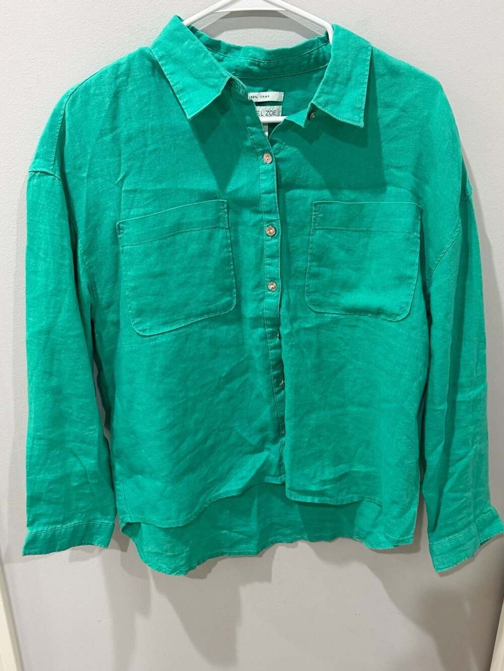 Rachel Zoe Women's Kelly Green 100% Linen Long Sleeve Button-Up Shirt